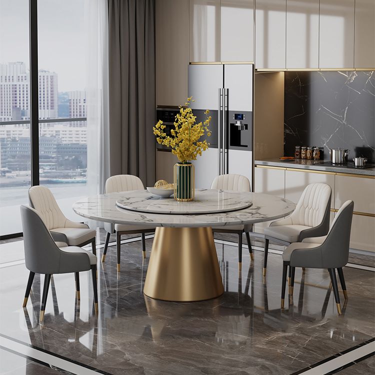 Round Pedestal Dining Site Table Contemporary Dinner Table with Turntable