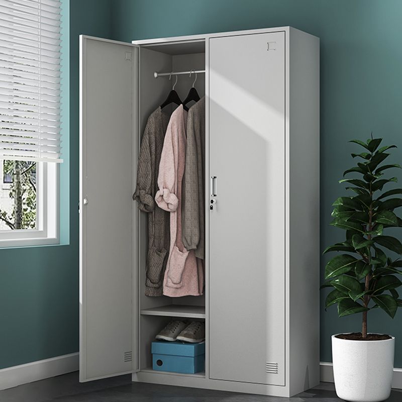 White Steel Storage Cabinet Contemporary Hinged Wardrobe Cabinet