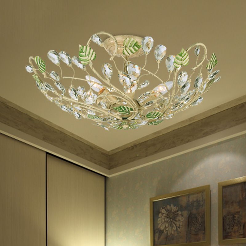 Dome Leaf Crystal Semi Flush Mount lampe 6 lumières Livrés plafond Light in Gold
