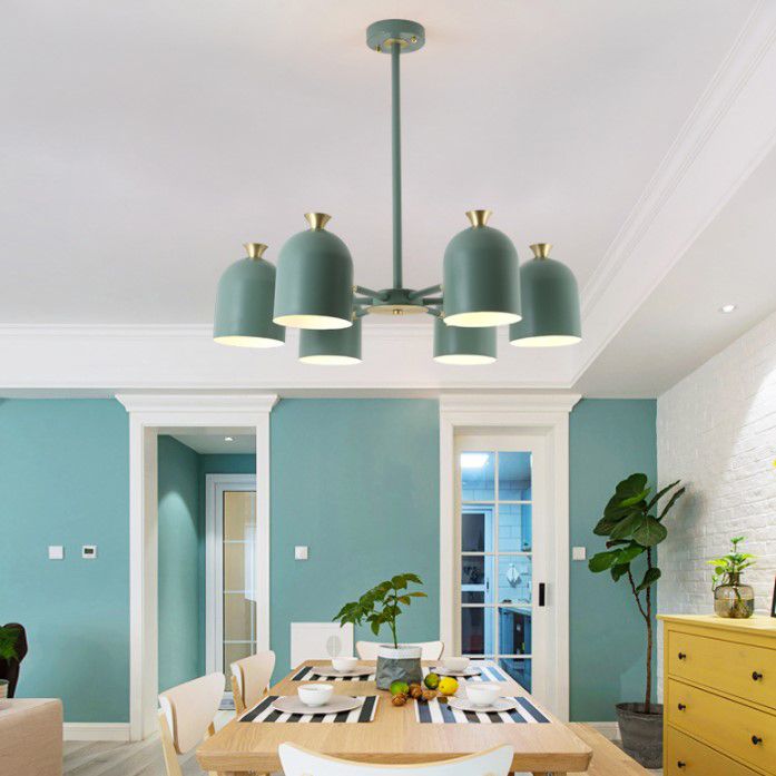 Simple Macron Chandelier Metal Multi Head Pendant Lighting Fixtures for Bedroom