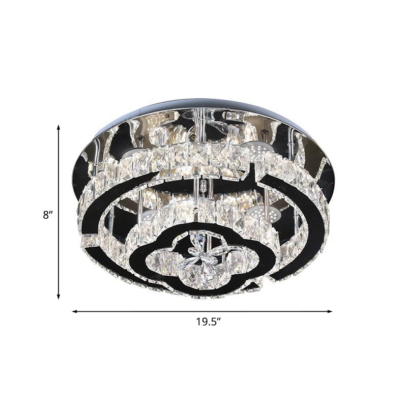 LED Semi Flush Light Fixture Modern Tiered Frame Crystal Embedded Close to Ceiling Lighting in Stainless Steel