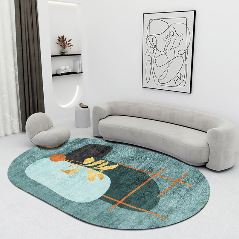 Modern Living Room Carpet Color Block Polyester Area Rug Stain Resistant Area Rug