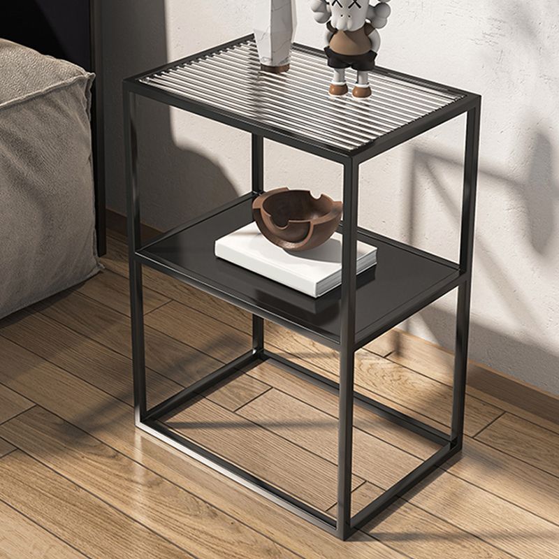 Frame End Slide Table Rectangular Double Tier Corner Table with Storage