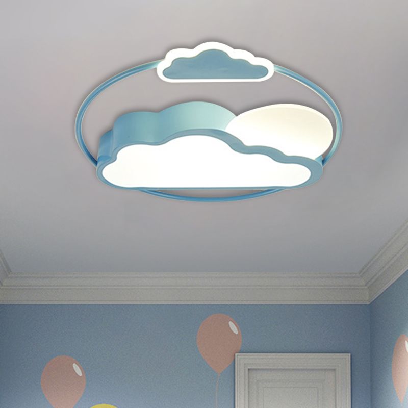 Cartoon LED Flush Mount Lighting with Acrylic Shade Black/Blue Finish Cloud-Shape Flush Lamp Fixture