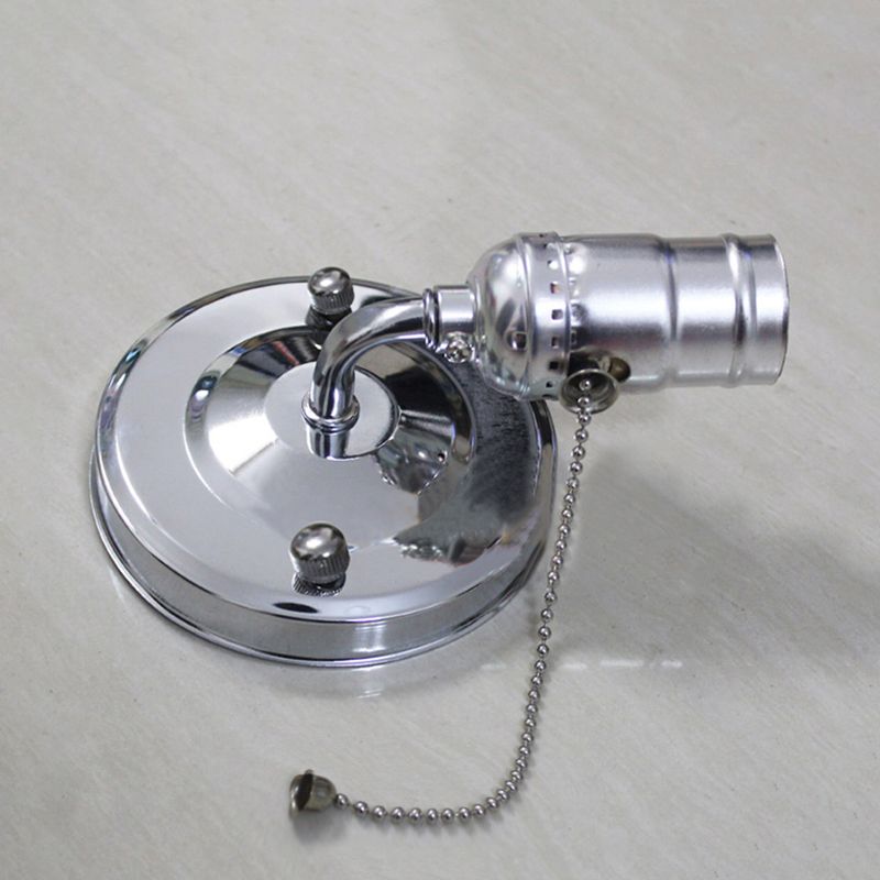 1 Light Wall Sconce Industrial Vintage Open Bulb Metal Wall Lighting with Pull Chain in Black/Silver for Bedroom