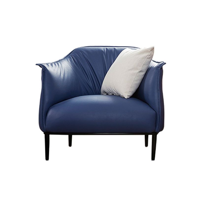 Modern Style Leather Armrest Fixed Backrest Black Base Upholstered Armed Chair