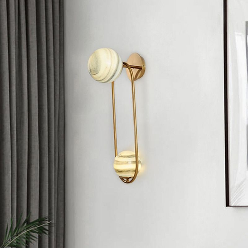 Oval Wall Lighting Modernism Metal 2 Bulbs Gold Sconce Light Fixture for Living Room