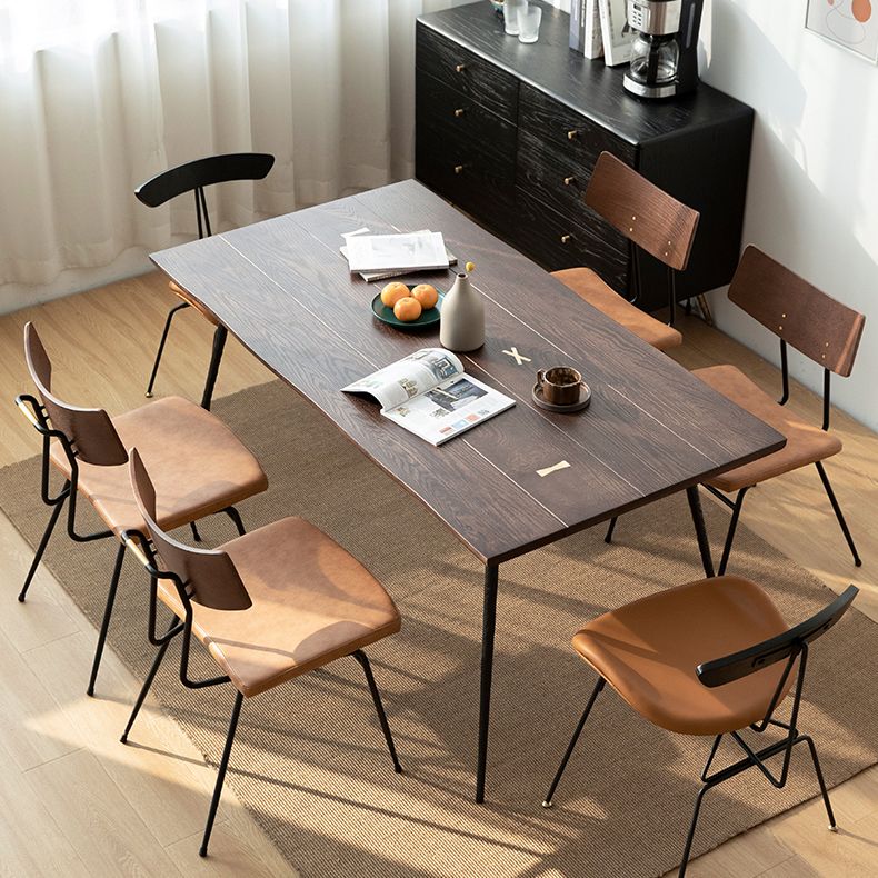 Mesa de comedor de lujo tradicional, mesa rectangular de madera de 4 patas con base de metal