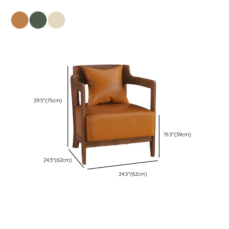 Genuine Leather Accent Armchair Basic Four Legs Pillow Back Chair