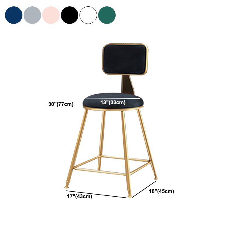 Glam Metal Stool Fabric Upholstered Counter Stool in Matte Finish for Indoor