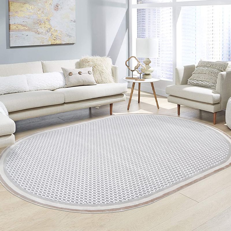Grey Plaid Pattern Area Carpet Polyester Area Rug Easy Care Washable Rug for Living Room