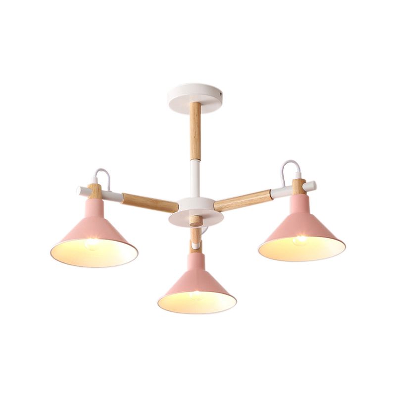 Macaroon Horn Shape Pendante Lights 3 Bulbes Métal et luminaire suspendu en bois pour salle à manger chambre à coucher