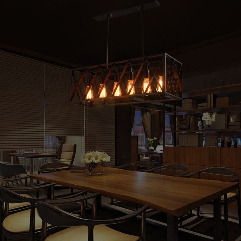 4 / 6 - Light Dark Black Kitchen Island Fixture Industrial Iron Rectangle Ceiling Pendant