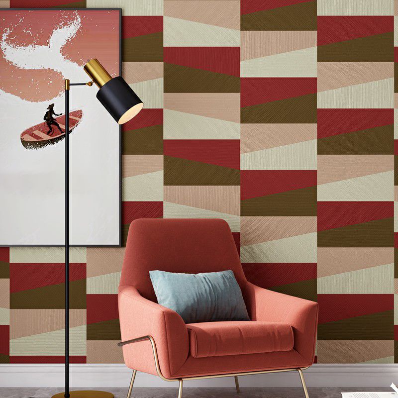 Mid Century Geometry Wallpaper Dark-Color Living Room Wall Covering, 33' x 20.5"
