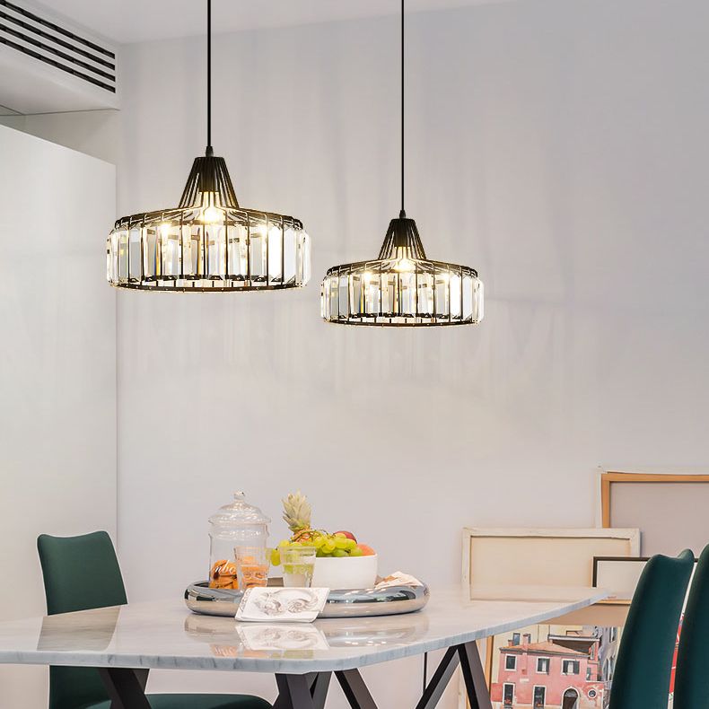 Moderne luxe hanglampje smeed smeedijzeren koepelhanglamp met kristalschaduw