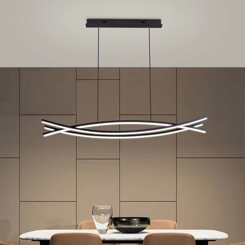 3 Lights Metal Geometric Island Lighting Kit Simplicity in Black