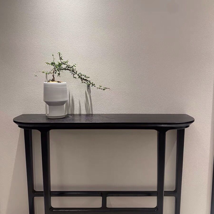 Modern Half Moon Console Table Wooden Console Sofa Table in Black