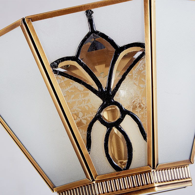 Single Light Trapezoid Sconce Lamp Colonial Opaline Glass Gold Finish Wall Light