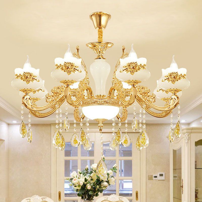 Flowerbud Living Room Ceiling Lamp Faux Jade Simplicity Chandelier Lighting Fixture in Gold
