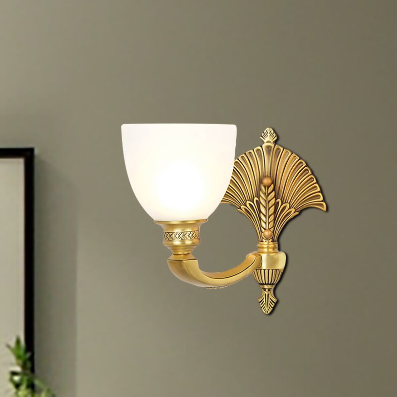 Bowl Shade Bedroom Sconce Lamp Vintage Stylish Frosted Glass 1/2-Head Gold Finish Wall Lighting