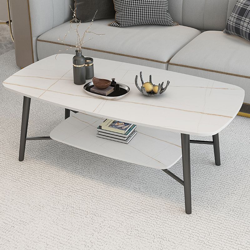 17.7"H Modern Ironcraft Cross Legs Slate Rectangular Table Top Coffee Table with Shelf