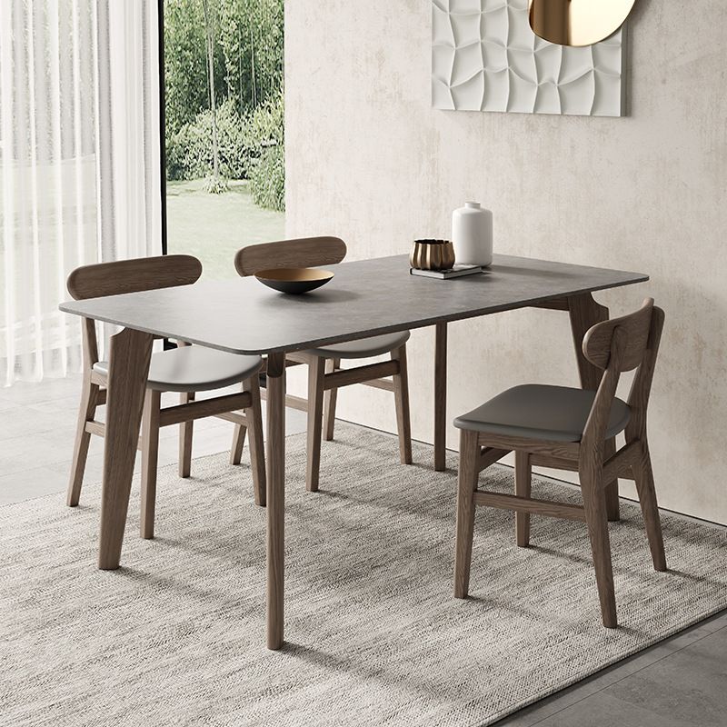 Rectangle Modern DiningTable Sintered Stone Top Ash Base Table with 4 Legs