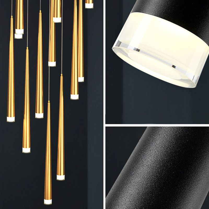 Stairs Pendant Light Fixture Metal Line Shape Modern Style Multiple Hanging Light