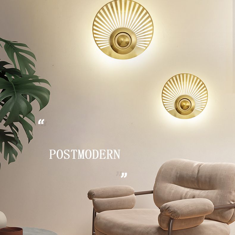 Round Disc Sconce Light Fixture Nordic Minimalist Style Copper  1 Light Sconces