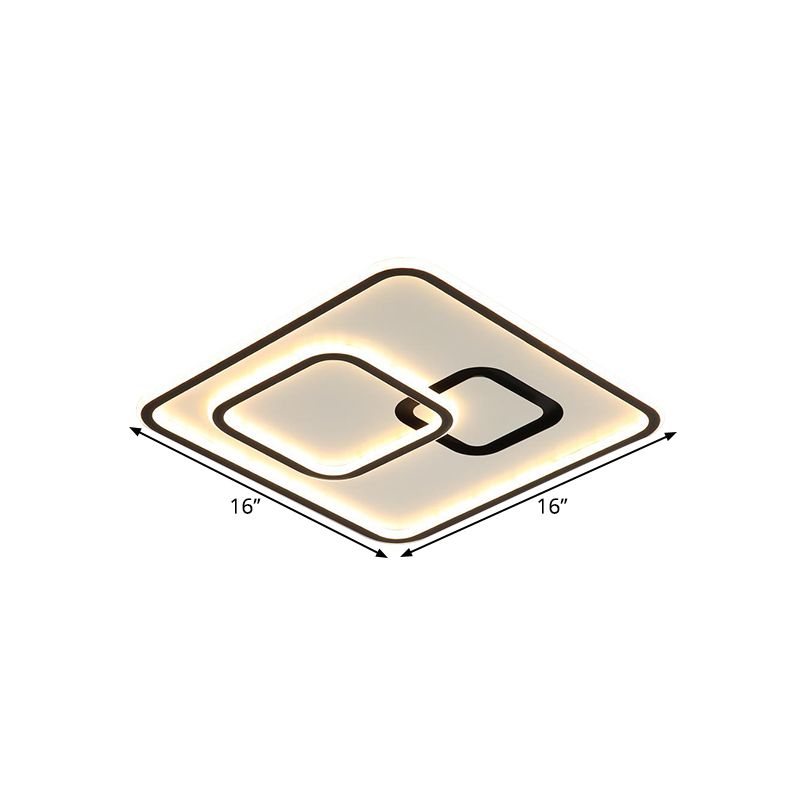 Black Square LED Flush Mount Light Minimalist Acrylic Close to Ceiling Lighting Fixture, 16"/19.5" Width