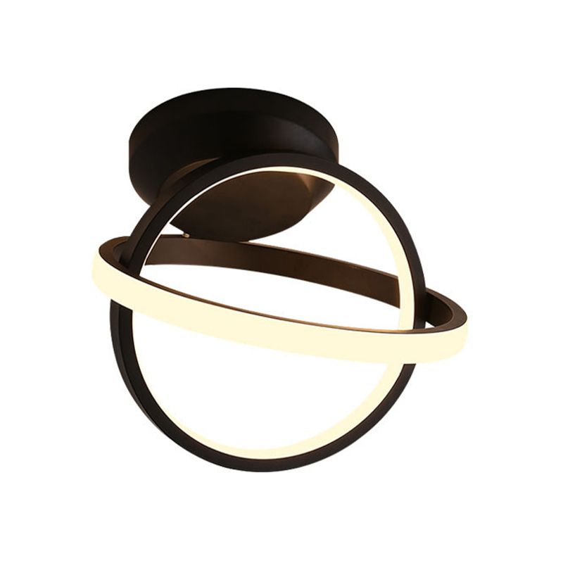 Round Shape Metal Flush Mount Light Modern Style 2 Lights Flush Ceiling Light in Black