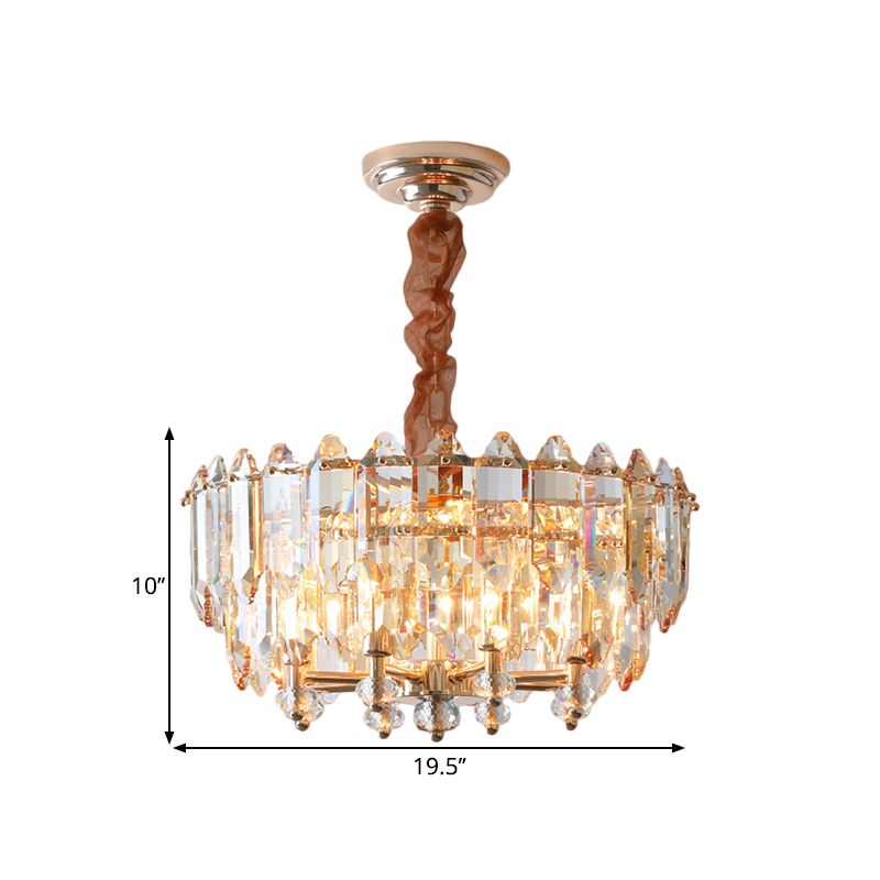 8 Bulbs Metal Frame Chandelier Light Modern Gold Clear Beveled Crystal Blocks Suspension Pendant