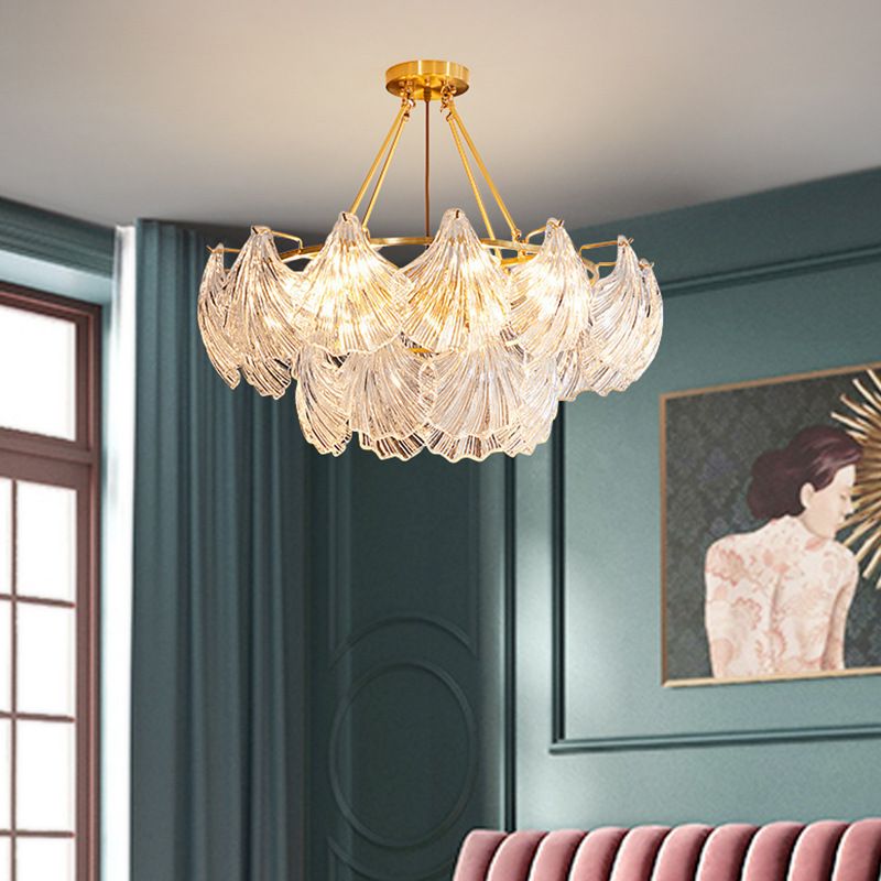 Shell Chandelier Light Fixture Vintage Clear Glass Pendant Lighting for Restaurant
