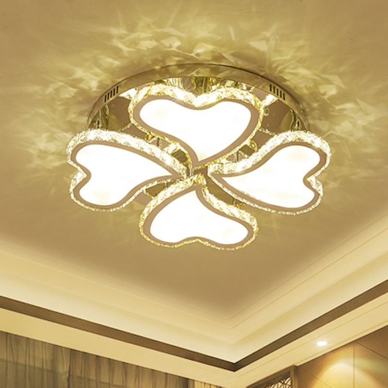 Faceted Crystal Heart-Shaped Ceiling Mount Contemporary LED Chrome Semi Flush Mount Lighting Fixture