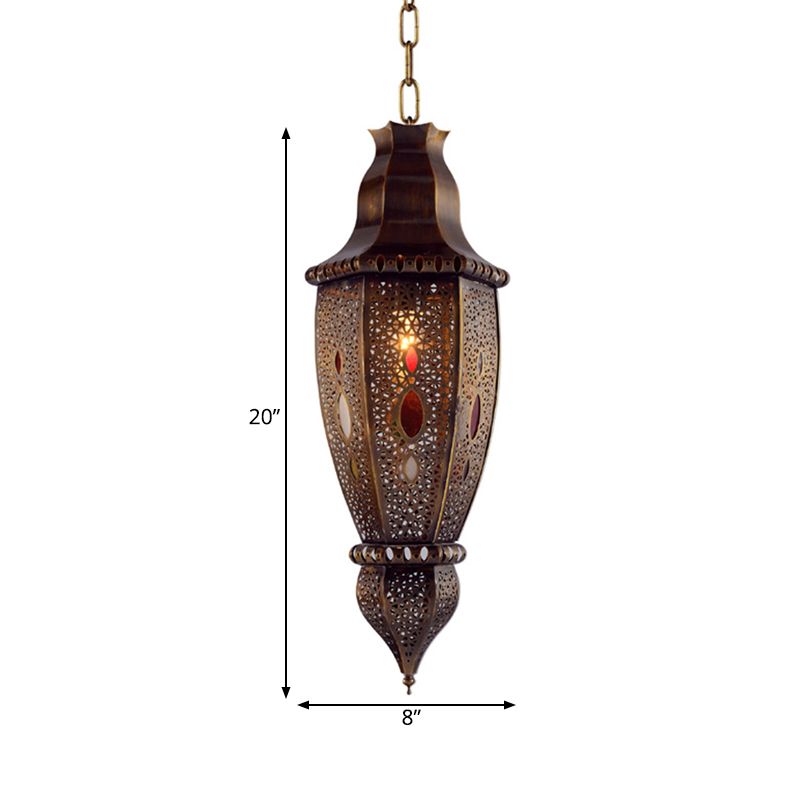 Rust 1-Bulb Pendant Light Arabian Metal Urn en forme de suspension avec design creux
