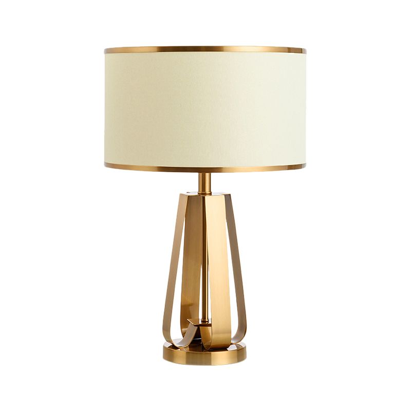 Stoff Drum Tischlampe Moderne 1 Kopf Gold Lesebuchbuch mit Metallbasis