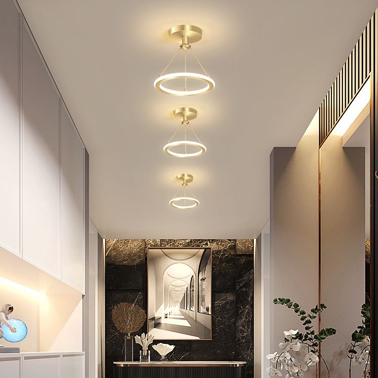 Circle Semi Flush Mount Light Metal Modern Flush Mount Ceiling Light Fixtures for Hallway