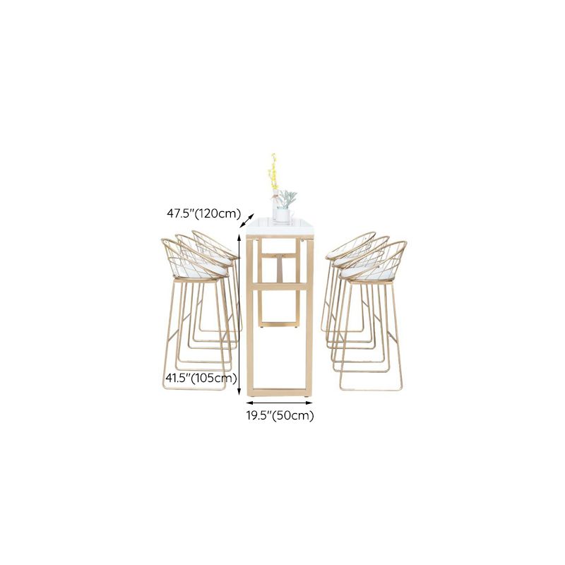 Rectangle White Solid Wood Table Gold and Metal Base Bar Table for Kitchen Living Room