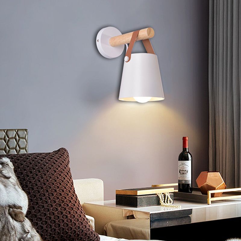 Modernist Wall Sconce Tapered Sconce Light with Metal and Wood for Bedroom
