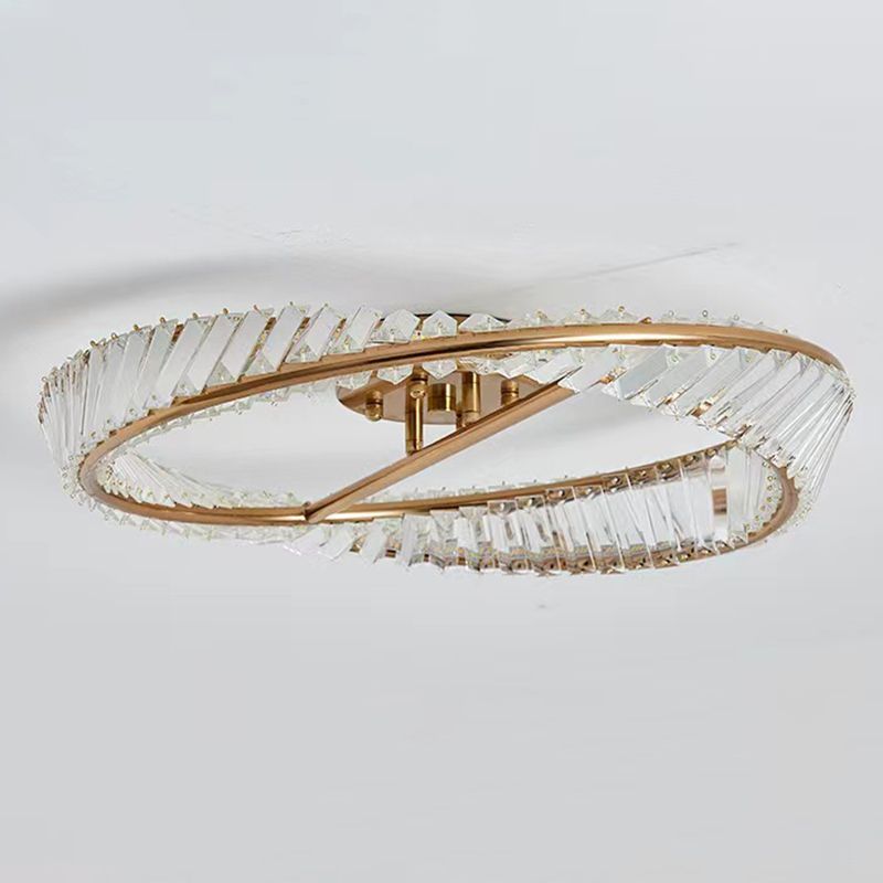 Crystal Geometric Flush Mount Lamp Modern Flush Ceiling Light Fixture in Gold