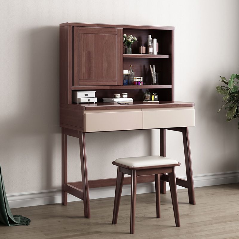 Nordic Mirrored Vanity Solid Wood Makeup Dressing Table Stool Set