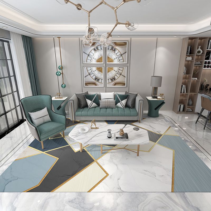 Modern Geometric Carpet Leisure Contrast Panel Area Rug Polyester Carpet with Non-Slip Backing