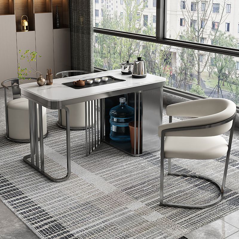 Modern Backrest Armrest Cushion Chair with Metal Base for Dining Room