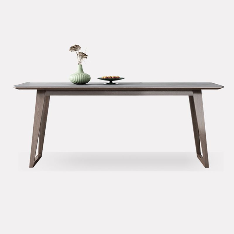 Mid-Century Modern Dining Table Gray Sintered Stone Dining Table with Wood Base