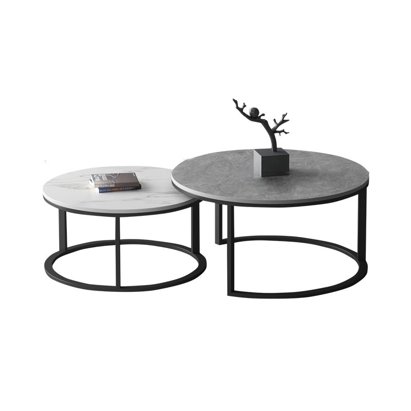 Slate Round Coffee Table 2 Piece Modern Minimalist Bunching Tables
