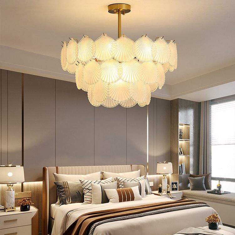 Shell Chandelier Light Fixture Vintage Glass Pendant Lighting for Restaurant