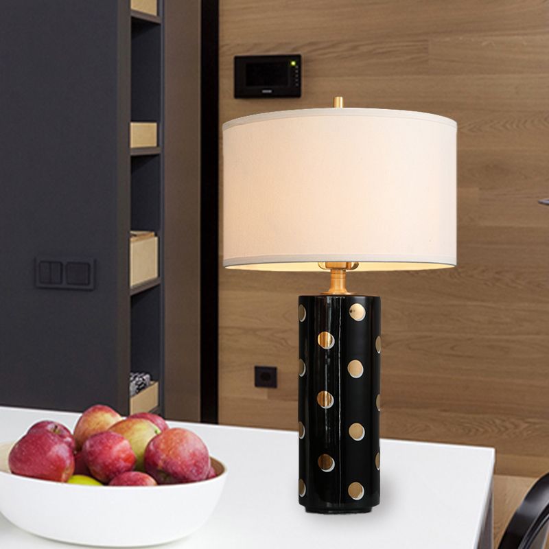 Testa leggera leggera del comino a tamburo 1 illuminazione da tavolo da letto leggera in bianco con base di cilindri