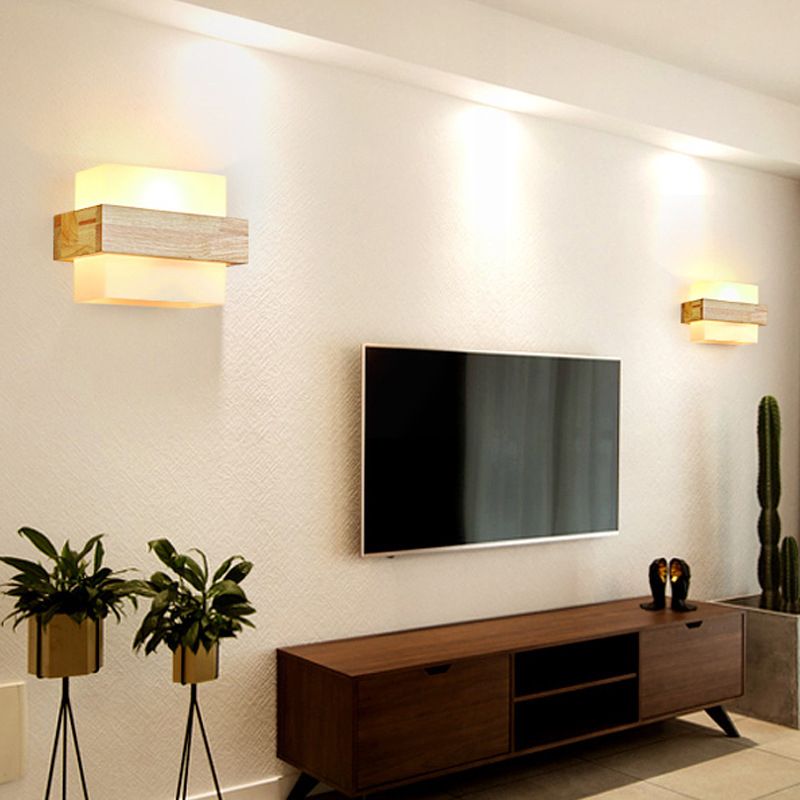 Lámpara de pared de madera de madera de led minimalista moderno lámpara de vidrio lámpara de noche