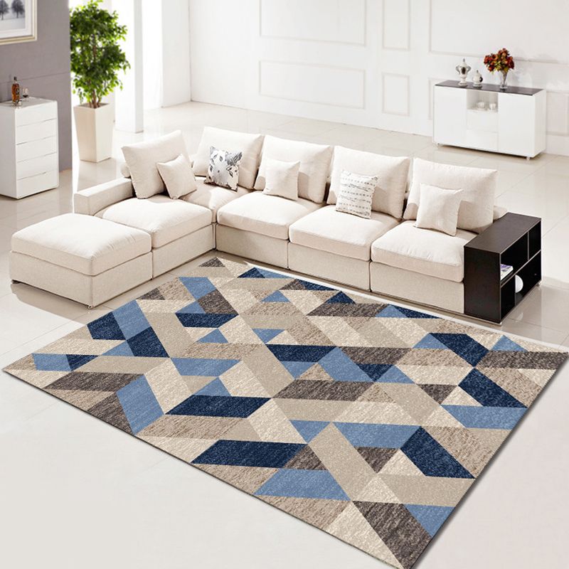 Multi Color Simplicity Rug Polypropylene Geometrical 3D Printed Carpet Machine Washable Non-Slip Pet Friendly Rug for Living Room