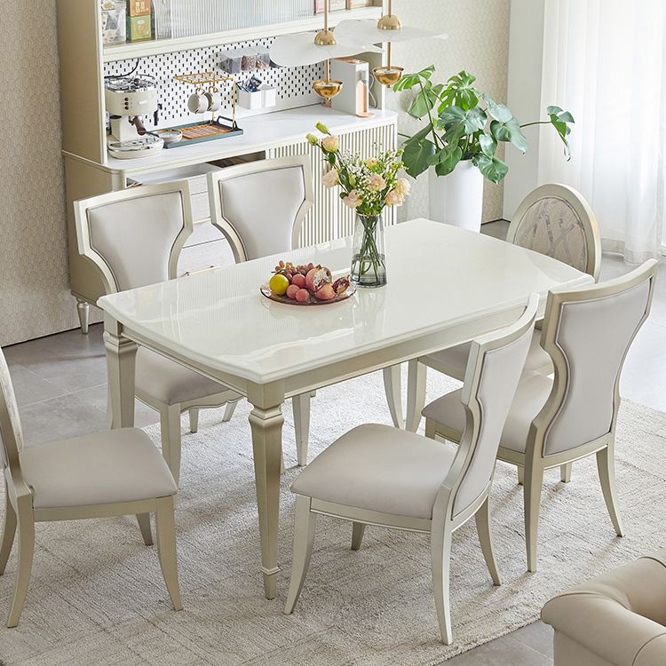 Glam Rectangle Dining Table White Faux Marble Tabletop for Home