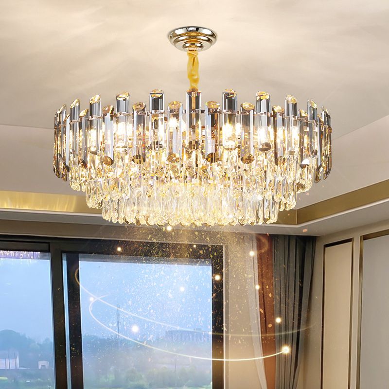 Round Shade Chandelier Lighting Modern Crystal Pendant Light in Clear for Dining Room